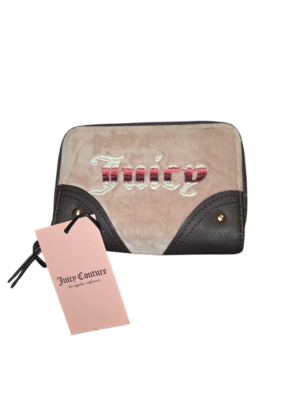 NWT Juicy Couture Retro Vibe Double Zip Wallet Dusty Blush Chocolate
